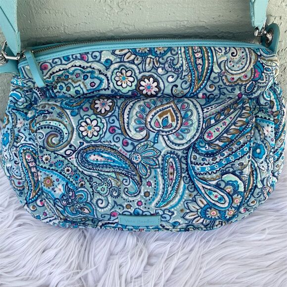 Vera Bradley Paisley Crossbody Bag Blue Turquoise Pink Adjustable Strap - Picture 3 of 14